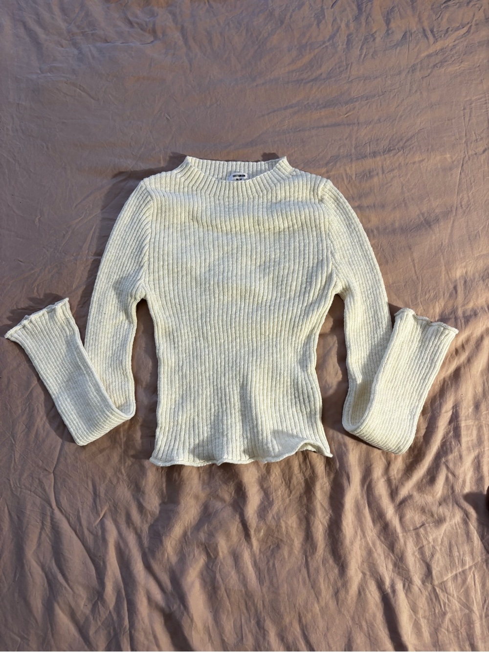 Ribbed Cream Long-Sleeve Top